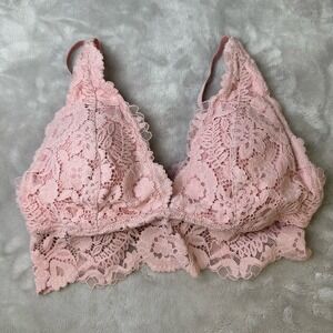 Aerie Lace Bralette Bra Sz S/P Pink Racerback Wireless Padded Comfort Coquette